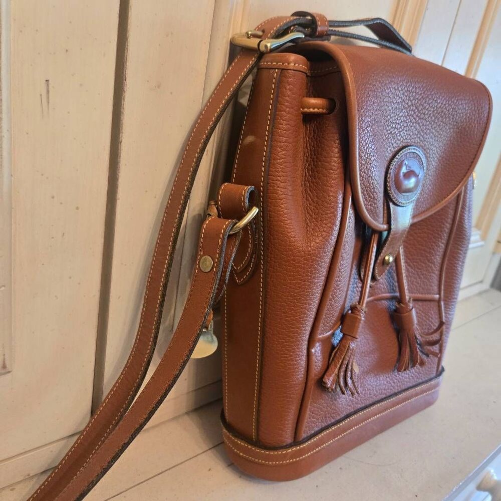 Dooney & Bourke Dover Drawstring Cross Body Tan Pebble Leather 90s Purse - Picture 10 of 13